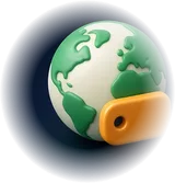 Globe with a domain tag