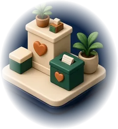 Donation box with hearts and plants